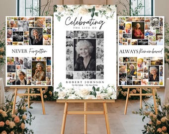 Celebration of Life Funeral Photo Collage Sign Set Templates, Funeral Welcome Sign Template, In Loving Memory, Memorial Poster