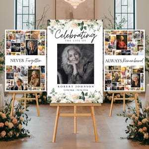 Ensemble de plaques pour collage photo funéraire célébration de la vie, modèle de plaque de bienvenue pour funérailles, en souvenir d'amour, affiche commémorative