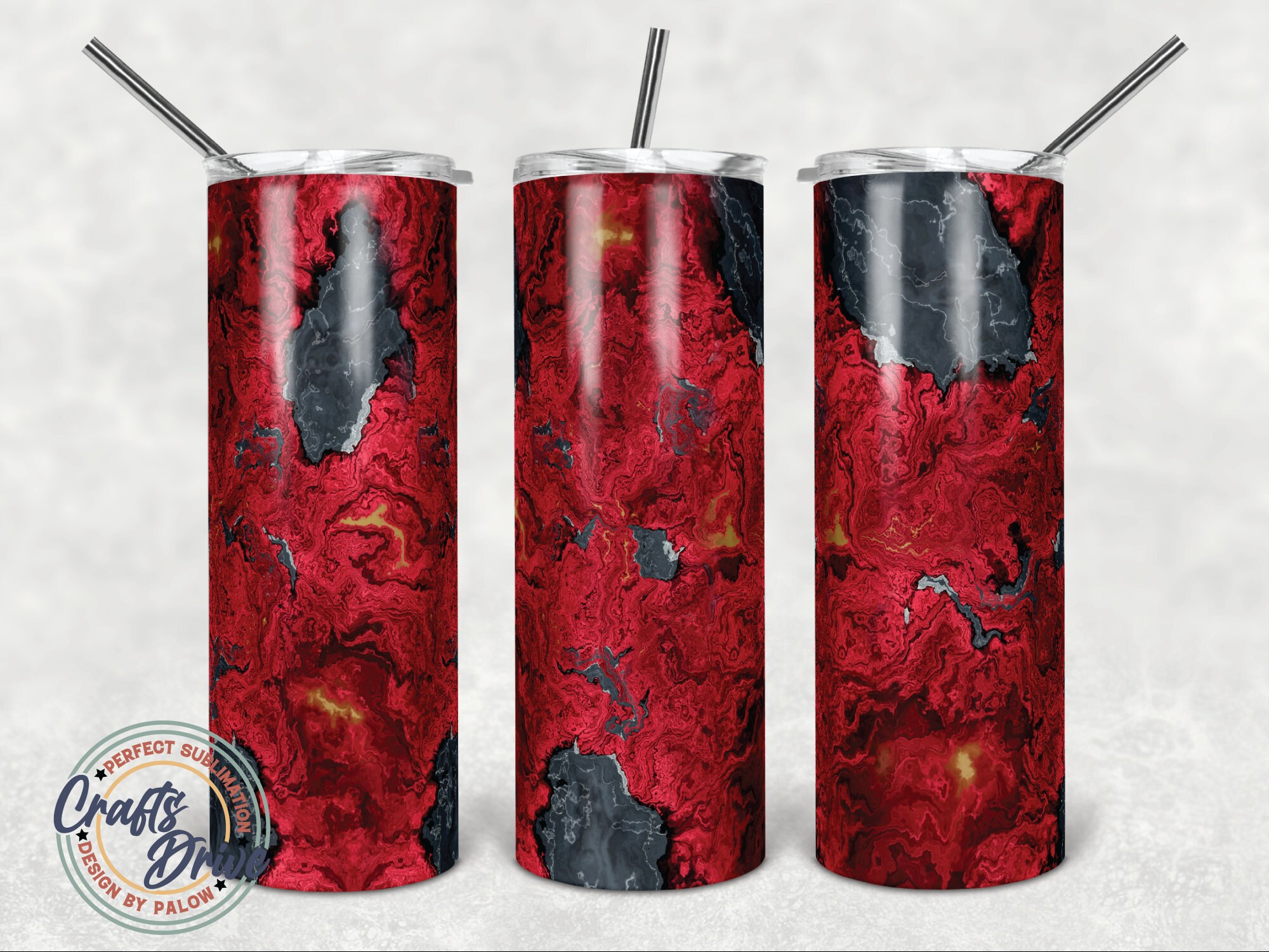 Seamless Marble Red Black Crystals Tumbler 20oz Skinny Etsy