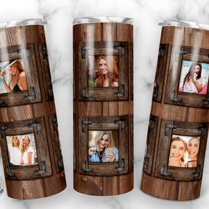 Houtnerf Tumbler png, Foto Tumbler Template Png, Foto Collage Tumbler, Houtnerf beker, Gepersonaliseerde geschenken, 20oz Skinny Sublimatie