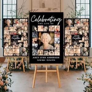 Ensemble de plaques pour collage photo funéraire célébration de la vie, modèle de plaque de bienvenue pour funérailles, en souvenir d'amour, affiche commémorative