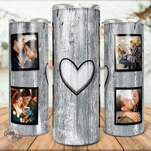 4 Family Heart Photo Collage Tumbler Template, Picture Family Frame tumbler, Wedding Birthday Gift, 20oz Skinny Png Sublimation