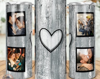 4 Family Heart Photo Collage Tumbler Template, Picture Family Frame tumbler, Wedding Birthday Gift, 20oz Skinny Png Sublimation