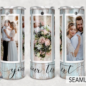 3 photo, Mr and Mrs, Picture Wedding Anniversary, Photo Tumbler Template, Png Sublimation  20oz Skinny