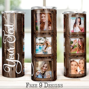 6 Wood Grain Tumbler png,  Photo Tumbler Template Png, Photo Collage Tumbler, Woodgrain tumbler, Personalized gifts, 20oz Skinny Sublimation