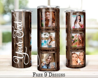 Wood Grain Photo Tumbler Template: 20oz Skinny Sublimation (Digital Download)