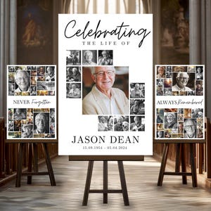 Celebration of Life Funeral Photo Collage Sign Set Templates, Funeral Welcome Sign Template, In Loving Memory, Memorial Poster New001