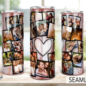 20 Family Heart Photo Collage Tumbler Template, Picture Family Frame tumbler, Wedding Birthday Gift, 20oz Skinny Png Sublimation