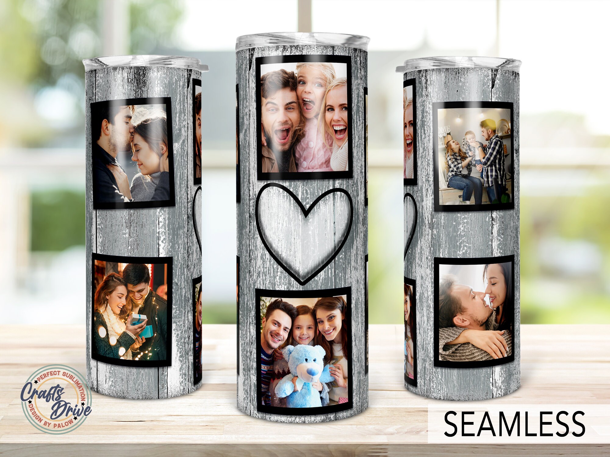 Heart Photo Collage Tumbler Template 20oz Skinny Png Etsy Canada