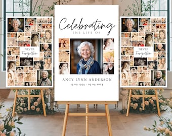 Celebration of Life Funeral Photo Collage Sign Set Templates, Funeral Welcome Sign Template, In Loving Memory, Memorial Poster