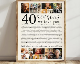 40 redenen waarom we van je houden verjaardag poster foto sjabloon afdrukbaar, 40e verjaardagscadeau voor hem of haar bewerkbaar gepersonaliseerd 40e
