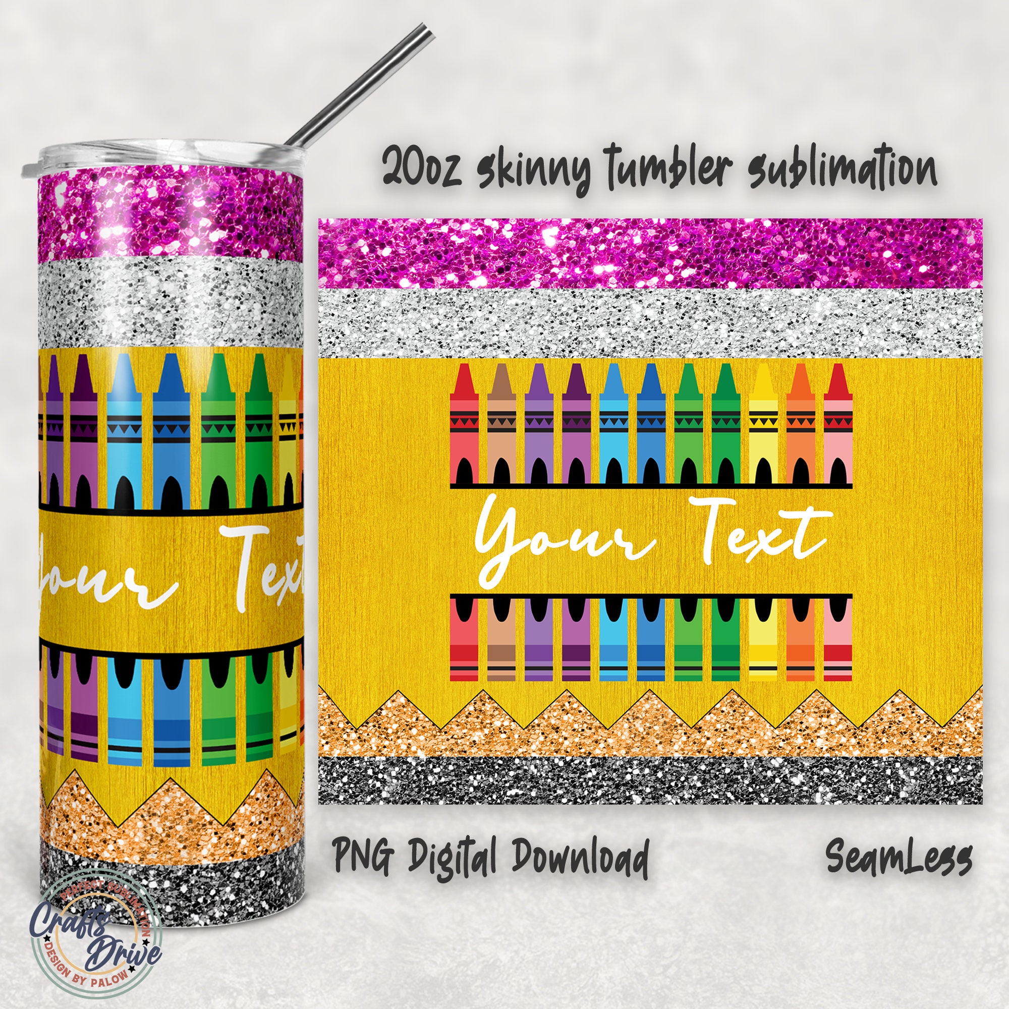 Crayon Glitter Custom Name Teacher Sublimation Tumbler Print – A+J
