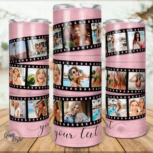 Rosa 15 Rollo de película Plantilla de vaso de fotos Collage de fotos, Plantilla de vaso de fotos, Regalo de boda, Sublimación png Vaso flaco de 20 oz.