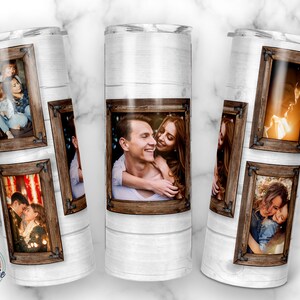 Wood Grain Tumbler png,  Photo Tumbler Template Png, Photo Collage Tumbler, Woodgrain tumbler, Personalized gifts, 20oz Skinny Sublimation