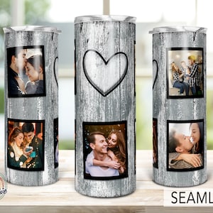 5 Modèle de gobelet de collage de photos de cœur de famille, gobelet de cadre de famille d’image, cadeau d’anniversaire de mariage, sublimation Png maigre de 20 oz