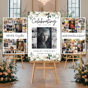 Ensemble de plaques pour collage photo funéraire célébration de la vie, modèle de plaque de bienvenue pour funérailles, en souvenir d'amour, affiche commémorative