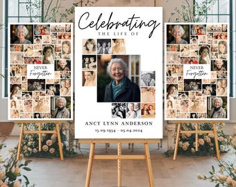 Celebration of Life Funeral Photo Collage Sign Set Templates, Funeral Welcome Sign Template, In Loving Memory, Memorial Poster