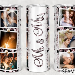 Sr. y Sra., Imagen Aniversario de Boda, Glitter Leopard Photo Tumbler Template, Png Sublimation 20oz Skinny
