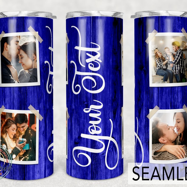 Royal Blue Photo Tumbler Template, Png Sublimation Photo Collage 20oz Skinny Tumbler Tapered, Straight Waterslide Full Wrap Digital Download