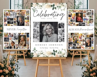 Celebration of Life Rose Template - Memorial Program Bundle, Funeral Welcome Sign, Floral Poster Set