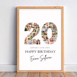 Modèle de plaque de bienvenue pour collage photo 20 anniversaire, collage photo numéro 20, cadeau d'anniversaire, chronologie des jalons d'anniversaire, panneau de bienvenue