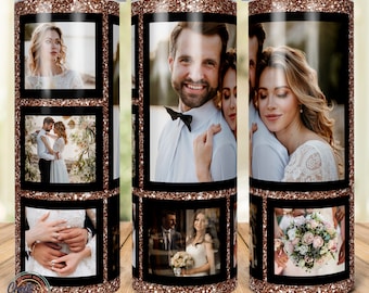 6 Glitter Photo Tumbler Template, Png Sublimation Photo Collage 20oz Skinny Tumbler.