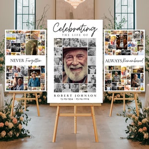 Ensemble de plaques pour collage photo funéraire célébration de la vie, modèle de plaque de bienvenue pour funérailles, en souvenir d'amour, affiche commémorative