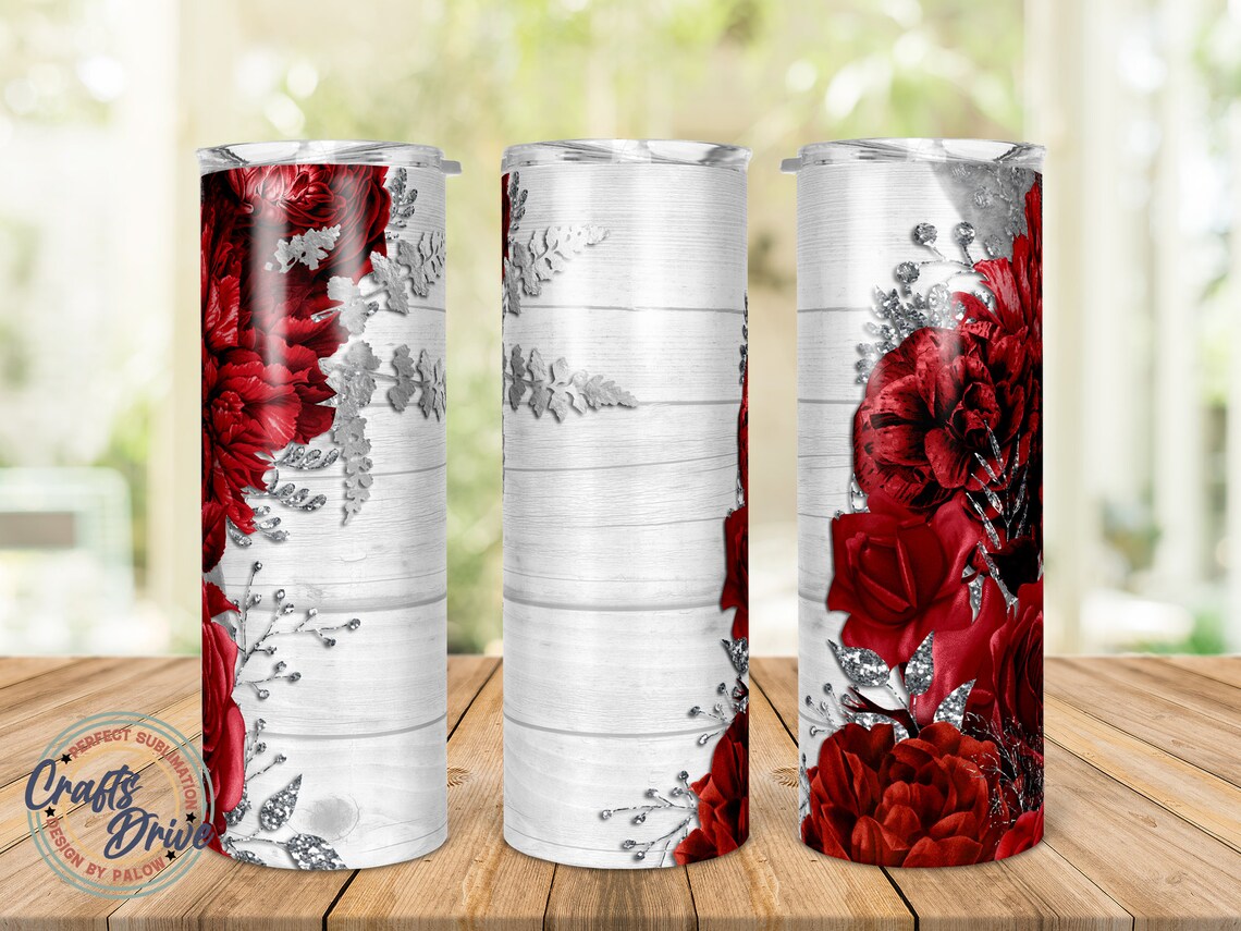 Red Rose Floral Tumbler Flower Wood Grain Png Sublimation Etsy