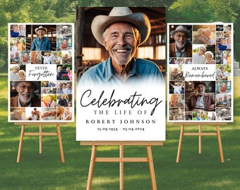 Celebration of Life Funeral Photo Collage Sign Set Templates, Funeral Welcome Sign Template, In Loving Memory, Memorial Poster
