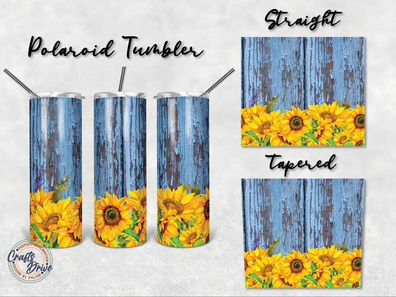 Rustic Wood Sunflower Tumbler Template Png Sublimation 20oz Skinny Tumbler Tapered and Straight Waterslide Full Wrap Digital Download