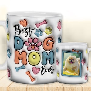 Aufgeblasener 3D-Becher Beste Hundemutter aller Zeiten, Fotorahmen Hund Mutter Geschenk, Retro Wrap PNG 3D, aufgeblasener 3D-Becher PNG 11 Unze 15 Unze Becher Sublimation.