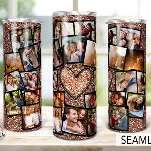 21 imagen corazón foto Collage brillo vaso plantilla, regalo para mamá, boda cumpleaños regalo, Png sublimación foto 20oz flaco vaso