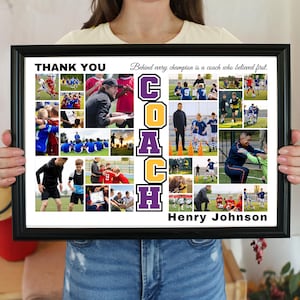 Colagem de fotos de treinador, Moldura de fotos de treinador, Moldura de fotos de treinador, Modelo Canva, Colagem de memórias personalizável, Presente de treinador editável, Equipe esportiva