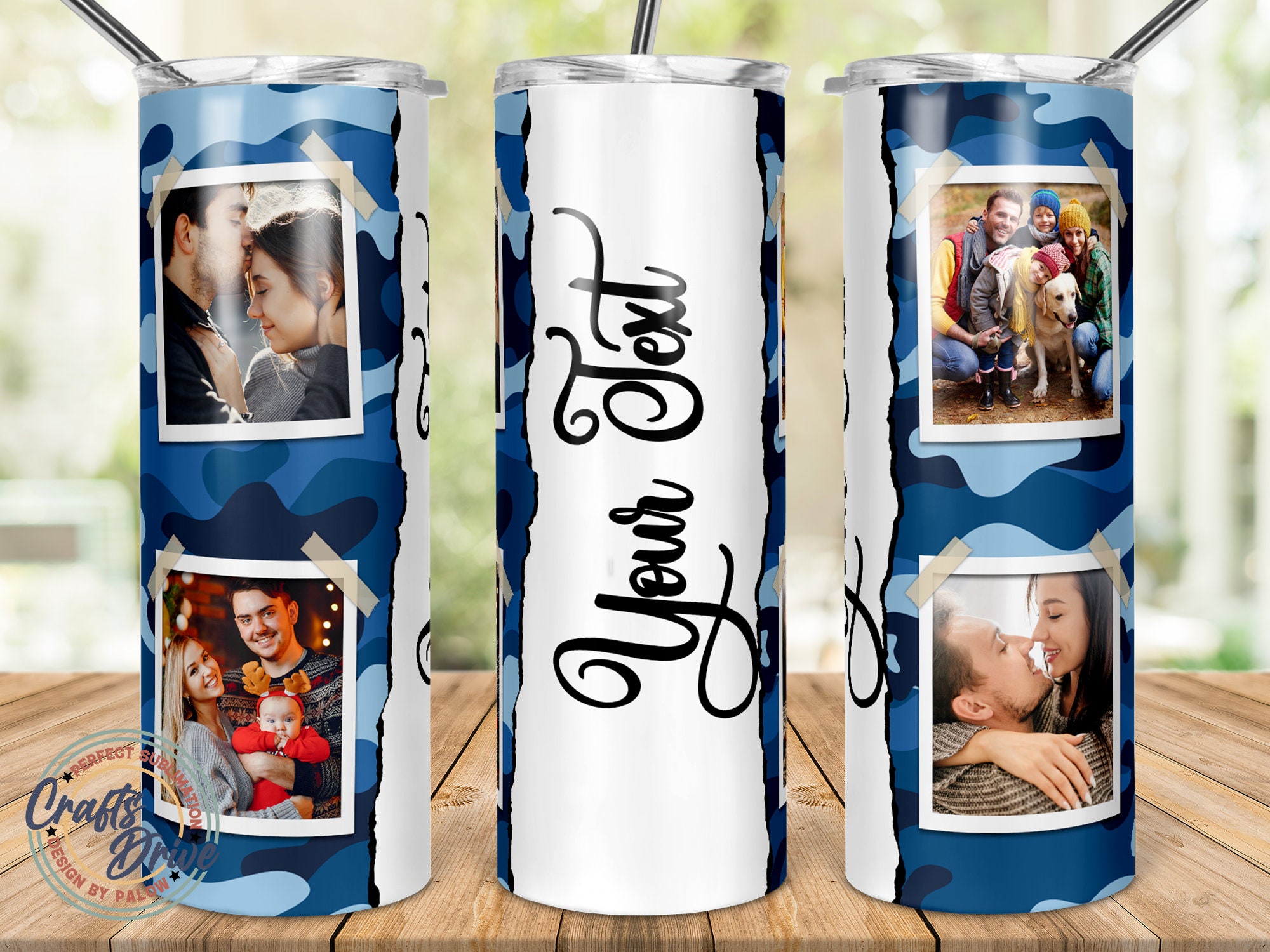 Best Dad Ever Camo Photo Frame Tumbler 20oz Skinny Tumbler Wrap Designs ...