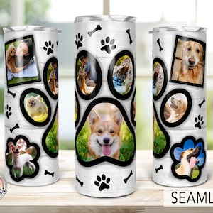 Vaso con marco de fotos de madera con forma de pata de perro, vaso Fur Mama, sublimación Dog Mama de 20 oz, regalo para amantes de los perros, envoltorio para vaso con foto, regalo para ella.