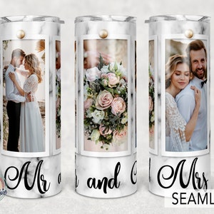 3 foto Mármol, Sr. y Sra., Imagen Aniversario de boda, Plantilla de vaso de fotos, Sublimación Png 20oz Flaco