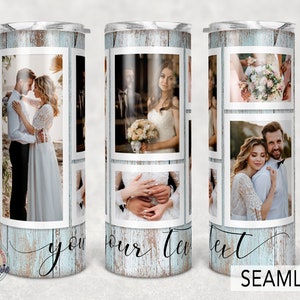5 foto, Sr. y Sra., Imagen Aniversario de boda, Plantilla de vaso de fotos, Sublimación Png 20oz Flaco