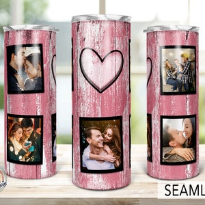 5 Family Heart Photo Collage Tumbler Template, Picture Family Frame tumbler, Wedding Birthday Gift, 20oz Skinny Png Sublimation