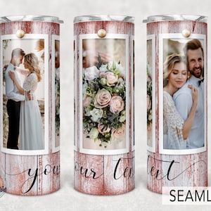 3 foto, Sr. y Sra., Imagen Aniversario de boda, Plantilla de vaso de fotos, Sublimación Png 20oz Flaco