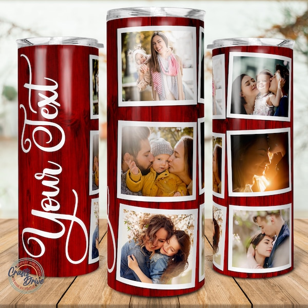 Maroon Red Photo Tumbler Template, Png Sublimation Photo Collage 20oz Skinny Tumbler Tapered, Straight Waterslide Full Wrap Digital Download