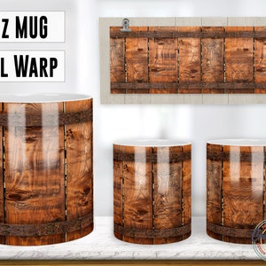 Barril de whisky Grano de madera rústica Envolturas de taza de 11 oz, Sublimación Png