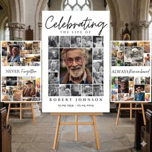 Funeral Photo Collage Sign Template: Celebration of Life Memorial (Canva, Digital Download)
