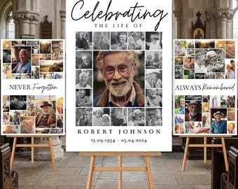 Funeral Photo Collage Sign Template: Celebration of Life Memorial (Canva, Digital Download)