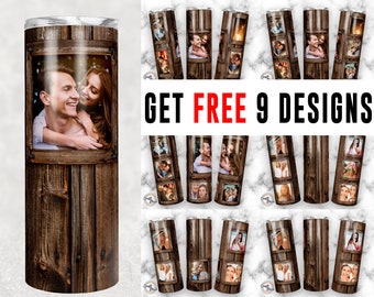 Wood Grain Photo Collage Tumbler Template: 20oz Skinny Sublimation (Digital Download)