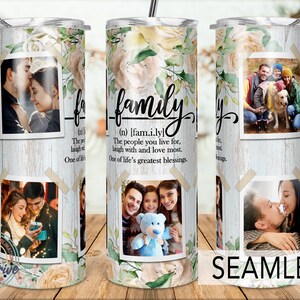 Vaso de marco de fotos, grano de madera, cita de definición familiar, vaso de flores, sublimación Png 20oz delgado, recto cónico sin costuras
