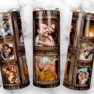 Wood Grain Tumbler png,  Photo Tumbler Template Png, Photo Collage Tumbler, Woodgrain tumbler, Personalized gifts, 20oz Skinny Sublimation