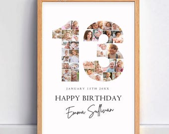 13歳の誕生日フォトコラージュ ウェルカムサイン テンプレート (デジタルダウンロード)