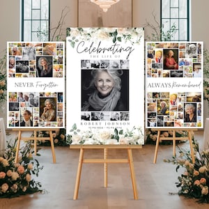 Ensemble de plaques pour collage photo funéraire célébration de la vie, modèle de plaque de bienvenue pour funérailles, en souvenir d'amour, affiche commémorative