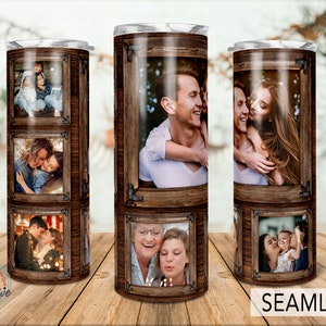 Wood Grain Tumbler png,  Photo Tumbler Template Png, Photo Collage Tumbler, Woodgrain tumbler, Personalized gifts, 20oz Skinny Sublimation