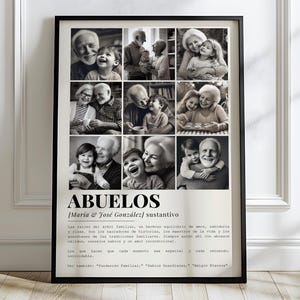 ABUELOS Definición de abuelos en español, plantilla de collage de fotos en Canva, regalos de cumpleaños para abuelos, retratos familiares, arte de pared, regalo para abuela.